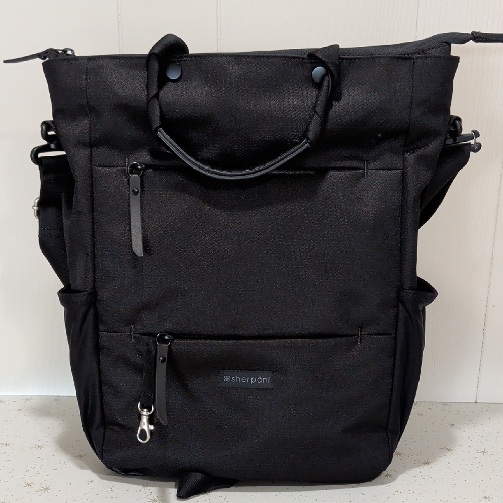 Sherpani Camden Crossbody-Backpack-Handle Bag. Black